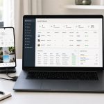Several Android phones connected to one laptop dashboard for managing multiple Instagram accounts